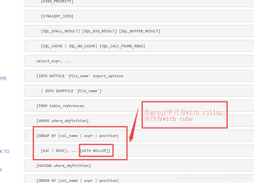MySQL中with rollup的用法及说明